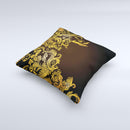Gold Floral Vector Pattern on Black ink-Fuzed Decorative Throw Pillow