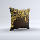 Gold Floral Vector Pattern on Black ink-Fuzed Decorative Throw Pillow