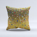 Gold Hearts and Confetti Pattern ink-Fuzed Decorative Throw Pillow