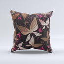 Gold & Pink Abstract Vector Butterflies Ink-Fuzed Decorative Throw Pillow