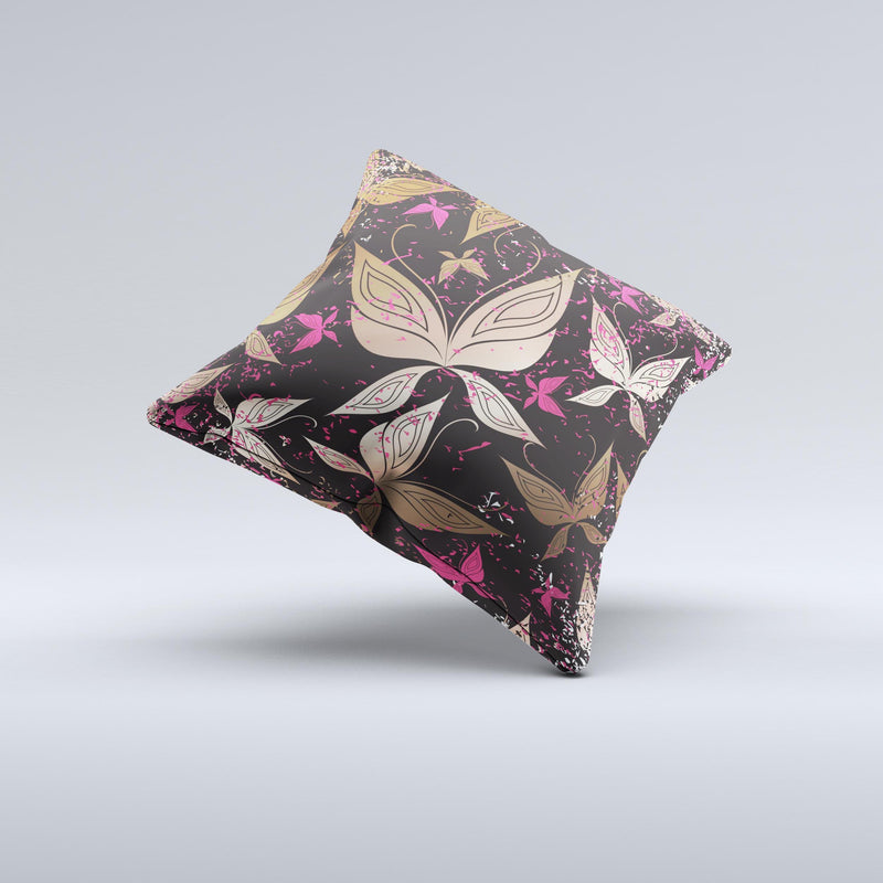 Gold & Pink Abstract Vector Butterflies Ink-Fuzed Decorative Throw Pillow