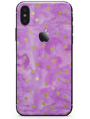 Gold Polka Dots Over Grungy Pink Surface - iPhone X Skin-Kit