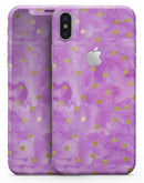 Gold Polka Dots Over Grungy Pink Surface - iPhone X Skin-Kit