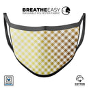 Gold and White Plaid Picnic Table Pattern - Made in USA Mouth Cover Unisex Anti-Dust Cotton Blend Reusable & Washable Face Mask with Adjustable Sizing for Adult or Child