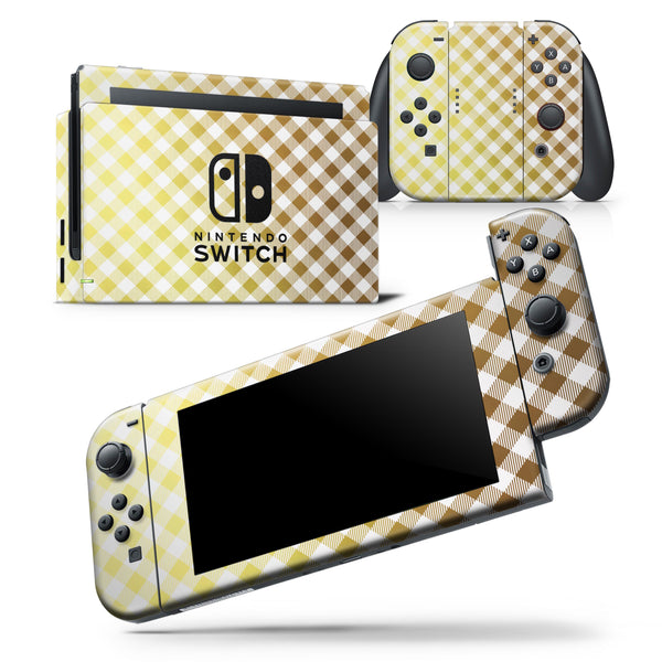 Gold and White Plaid Picnic Table Pattern - Skin Wrap Decal for Nintendo Switch Lite Console & Dock - 3DS XL - 2DS - Pro - DSi - Wii - Joy-Con Gaming Controller