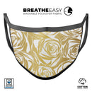 Gold and White Roses - Made in USA Mouth Cover Unisex Anti-Dust Cotton Blend Reusable & Washable Face Mask with Adjustable Sizing for Adult or Child