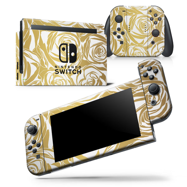 Gold and White Roses - Skin Wrap Decal for Nintendo Switch Lite Console & Dock - 3DS XL - 2DS - Pro - DSi - Wii - Joy-Con Gaming Controller