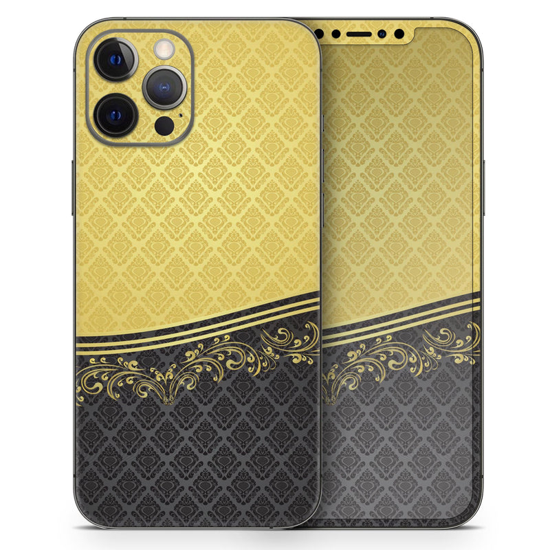 The Gold and Black Luxury Pattern - Skin-Kit compatible with the Apple iPhone 13, 13 Pro Max, 13 Mini, 13 Pro, iPhone 12, iPhone 11 (All iPhones Available)