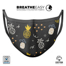 Golden Yellow Pineapple Over Black - Made in USA Mouth Cover Unisex Anti-Dust Cotton Blend Reusable & Washable Face Mask with Adjustable Sizing for Adult or Child