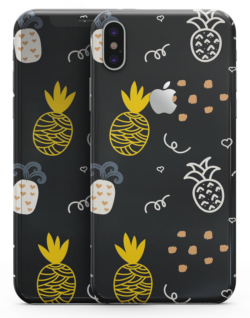 Golden Yellow Pineapple Over Black - iPhone X Skin-Kit