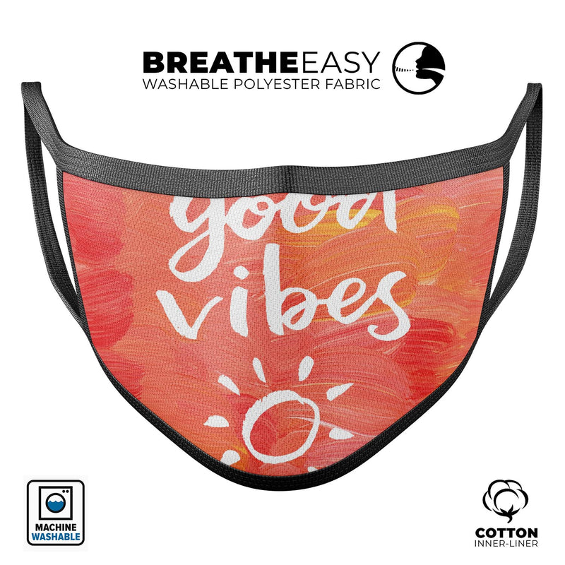 Good Vibes - Made in USA Mouth Cover Unisex Anti-Dust Cotton Blend Reusable & Washable Face Mask with Adjustable Sizing for Adult or Child