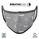 Gray Doodles with Lightning - Made in USA Mouth Cover Unisex Anti-Dust Cotton Blend Reusable & Washable Face Mask with Adjustable Sizing for Adult or Child