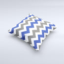 Gray & Navy Blue Chevron Ink-Fuzed Decorative Throw Pillow