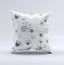 Gray & White Large Paw Prints ink-Fuzed Decorative Throw Pillow