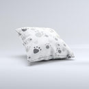Gray & White Large Paw Prints ink-Fuzed Decorative Throw Pillow