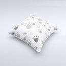 Gray & White Large Paw Prints ink-Fuzed Decorative Throw Pillow