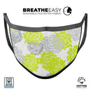 Gray and Lime Green Cartoon Roses - Made in USA Mouth Cover Unisex Anti-Dust Cotton Blend Reusable & Washable Face Mask with Adjustable Sizing for Adult or Child
