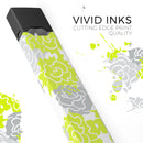 Gray and Lime Green Cartoon Roses - Premium Decal Protective Skin-Wrap Sticker compatible with the Juul Labs vaping device