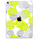 Gray and Lime Green Cartoon Roses - Full Body Skin Decal for the Apple iPad Pro 12.9", 11", 10.5", 9.7", Air or Mini (All Models Available)