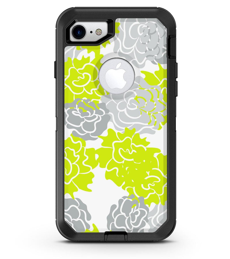 Gray and Lime Green Cartoon Roses - iPhone 7 or 8 OtterBox Case & Skin Kits