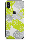 Gray and Lime Green Cartoon Roses - iPhone X Skin-Kit