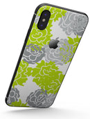Gray and Lime Green Cartoon Roses - iPhone X Skin-Kit