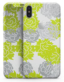 Gray and Lime Green Cartoon Roses - iPhone X Skin-Kit
