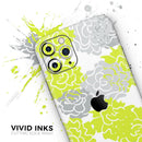 Gray and Lime Green Cartoon Roses  - Protective Skin Wrap & Decal – Compatible with iPhone SE to iPhone 17 Pro Max (All Models)