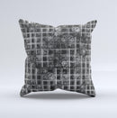 Grayscale Lattice and Flowers ink-Fuzed Decorative Throw Pillow