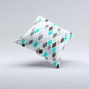 Graytone Diamond Pattern with Teal Highlights Ink-Fuzed Decorative Throw Pillow
