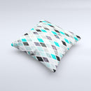 Graytone Diamond Pattern with Teal Highlights Ink-Fuzed Decorative Throw Pillow