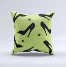 Green & Black High-Heel Pattern V12 Ink-Fuzed Decorative Throw Pillow