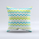 Green Blue Leveled Chevron Pattern Ink-Fuzed Decorative Throw Pillow