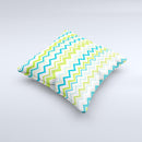 Green Blue Leveled Chevron Pattern Ink-Fuzed Decorative Throw Pillow