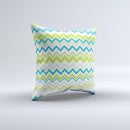 Green Blue Leveled Chevron Pattern Ink-Fuzed Decorative Throw Pillow