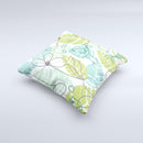 Green Blue Subtle Seamless Leaves Ink-Fuzed Decorative Throw Pillow