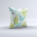 Green Blue Subtle Seamless Leaves Ink-Fuzed Decorative Throw Pillow