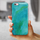 Green Blue Watercolor Stripes iPhone 6/6s or 6/6s Plus 2-Piece Hybrid INK-Fuzed Case