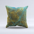 Green Blue and Brown Water Texture ink-Fuzed Decorative Throw Pillow