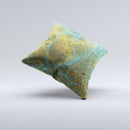 Green Blue and Brown Water Texture ink-Fuzed Decorative Throw Pillow