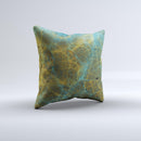 Green Blue and Brown Water Texture ink-Fuzed Decorative Throw Pillow