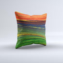 Green Blue and Red Painted Oil Waves ink-Fuzed Decorative Throw Pillow
