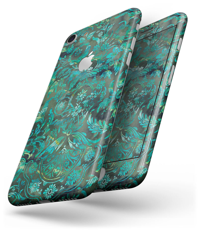 Green Damask Watercolor Pattern - Skin-kit for the iPhone 8 or 8 Plus