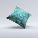 Green & Gold Lace Pattern Ink-Fuzed Decorative Throw Pillow