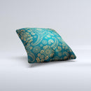 Green & Gold Lace Pattern Ink-Fuzed Decorative Throw Pillow