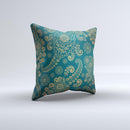 Green & Gold Lace Pattern Ink-Fuzed Decorative Throw Pillow