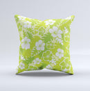 Green Hawaiian Floral Pattern V4 Ink-Fuzed Decorative Throw Pillow