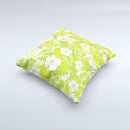 Green Hawaiian Floral Pattern V4 Ink-Fuzed Decorative Throw Pillow