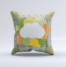 Green Plaid Polka Dotted Cloud Collage ink-Fuzed Decorative Throw Pillow