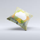 Green Plaid Polka Dotted Cloud Collage ink-Fuzed Decorative Throw Pillow